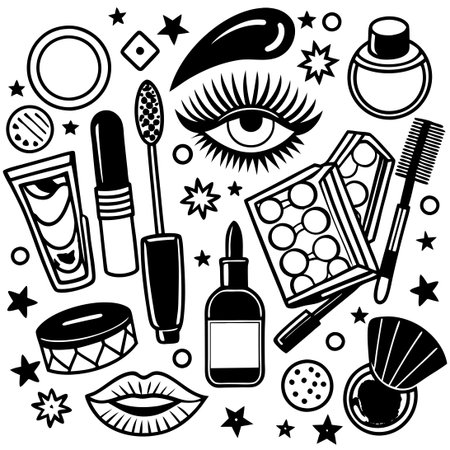 Vibrant Cosmetic and Makeup Vector Graphics Elements for Design Inspirationのイラスト素材