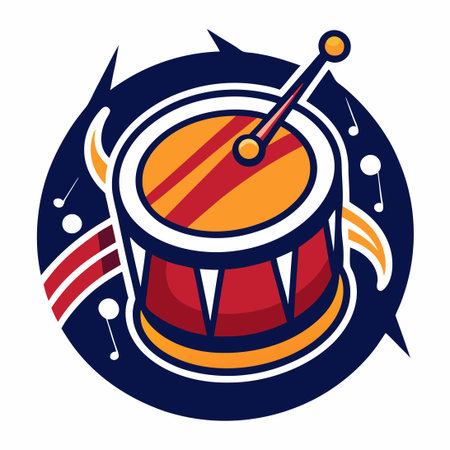 Drum and drumsticks icon. Vector illustration of musical instrument.のイラスト素材