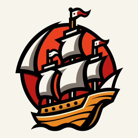 Detailed Vector Illustration of a Majestic Pirate Ship Logo with Skulls and Crossbonesのイラスト素材