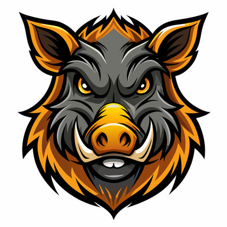 Intricate Vector Illustration of a Majestic Wild Boar Head with Detailed Furのイラスト素材