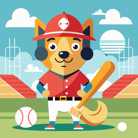 Playful Dog Enjoying a Game of Baseball Vector Illustrationのイラスト素材