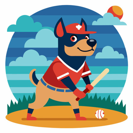 Dog in Action: Baseball Bat Template Illustration for Sports Enthusiastsのイラスト素材