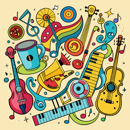 Doodle Illustrations of Various Musical Instrumentsのイラスト素材