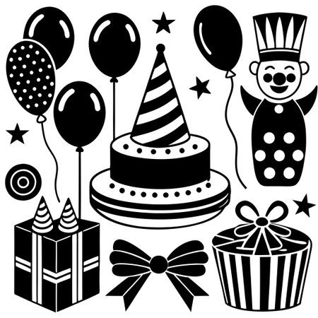 A Delightful Collection of Doodle Vector Objects and Elements for Birthday Party Celebrationsのイラスト素材