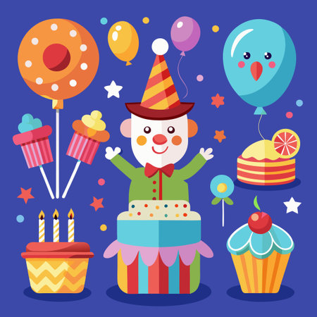 Doodle Vector Set of Birthday Party Objects and Elements for Decorationsのイラスト素材