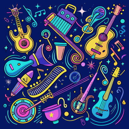 Neon Doodle Symphony: Musical Instruments in Electric Huesのイラスト素材
