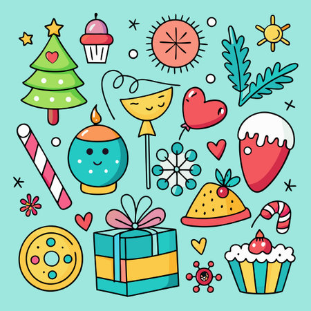 Creative Doodle Vector Set for Joyous Boxing Day Greetingsのイラスト素材