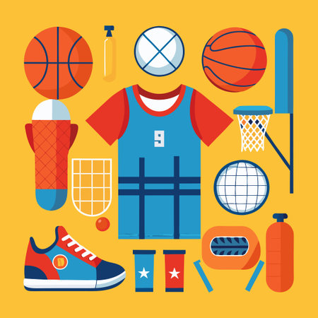 Hand-Drawn Vector Set of Basketball and Volleyball Equipmentのイラスト素材