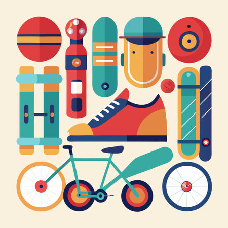 Doodle Vector Set of Urban Sports and Recreation Equipmentのイラスト素材