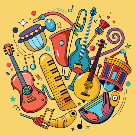 **** Doodle Your Way to Musical Harmony: A Collection of Whimsical Instrument Illustrationsのイラスト素材