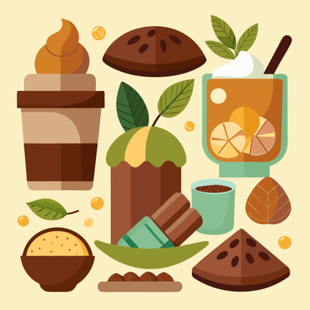 Elaborate and Delightful Vector Illustrations of Cacao and Chocolate Productsのイラスト素材