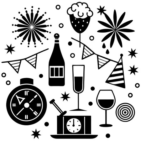 Comprehensive Doodle Collection for Festive New Year Celebrationsのイラスト素材