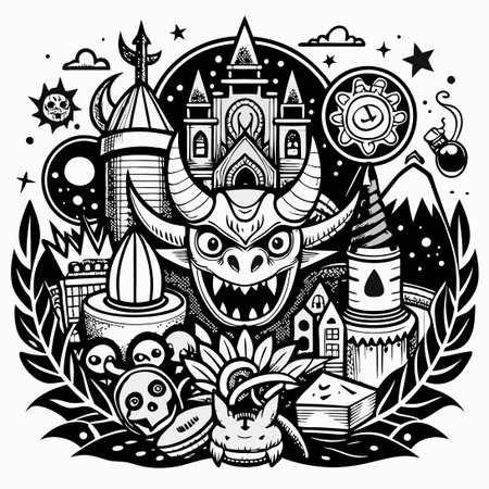Enchanting Fantasy Doodle: Black and White Whimsyのイラスト素材