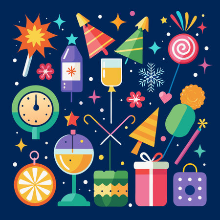 Festive Fun: Hand-Drawn Vector Set for New Year's Party Celebrationsのイラスト素材