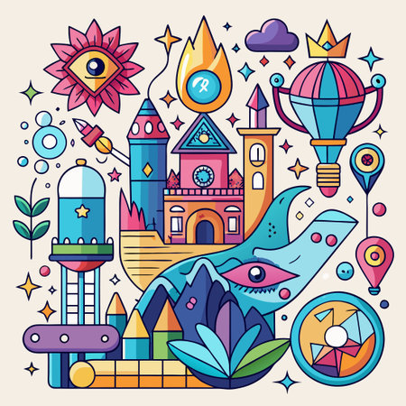 Enchanted Dreamscape: Abstract Fantasy Concepts in Vibrant Colorsのイラスト素材