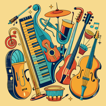 An Array of Doodle Musical Instruments for Creative Expressionのイラスト素材