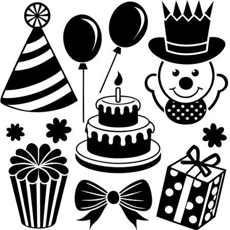 Hilarious Birthday Party Doodle Elements and Objectsのイラスト素材