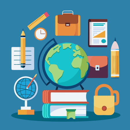 Vector Set of Doodle Teacher-Related Objects and Classroom Essentialsのイラスト素材