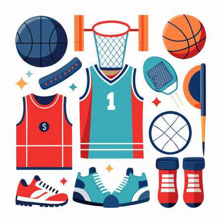 Hand-Drawn Doodle Set Featuring Basketball and Volleyball Equipmentのイラスト素材