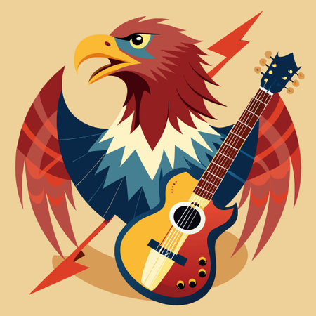Majestic Eagle Perched on a Detailed Electric Guitarのイラスト素材