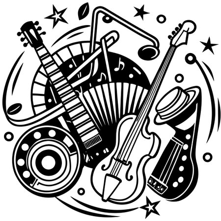 Vibrant Symphony of Neon Musical Instrumentsのイラスト素材