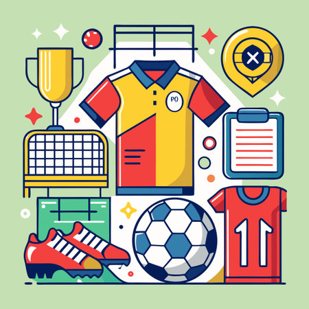 Soccer line icons set in flat design style. Vector illustration.のイラスト素材