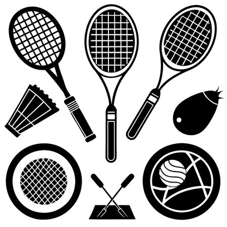 Doodle Vector Set Depicting Racket-Related Sports Including Badminton and Tennisのイラスト素材