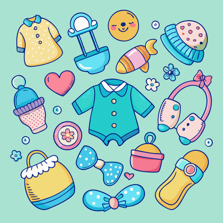 Comprehensive Doodle Vector Set of Essential New Born Baby Itemsのイラスト素材