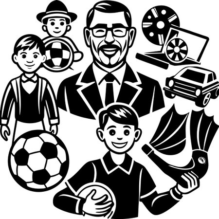 Vector Doodles Depicting Activities with Father Figures in Various Momentsのイラスト素材