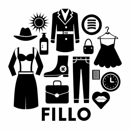 Fashion flat icons set. Clothes and accessories. Vector illustrationのイラスト素材