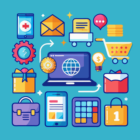 Complete Set of Essential E-commerce Icons in Two Variantsのイラスト素材