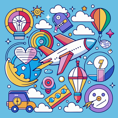 Colorful and Delightful Flight-Themed Vector Graphics for Creative Designsのイラスト素材