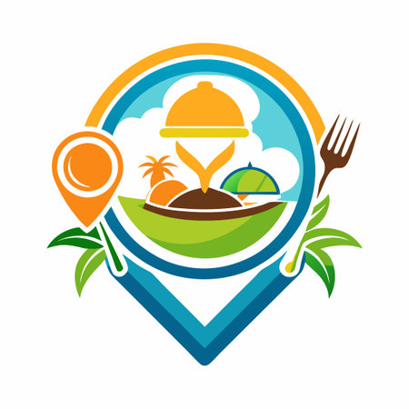 Travel and Food Logo Icon Placeholder with Silverware and Cutleryのイラスト素材