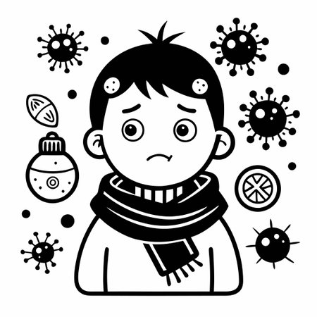 Expressive Black and White Doodle Depiction of Flu Virusのイラスト素材