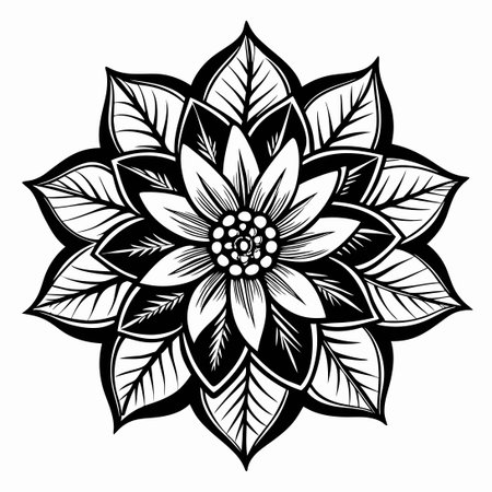 Striking Black and White Doodle Illustration of a Blossomのイラスト素材