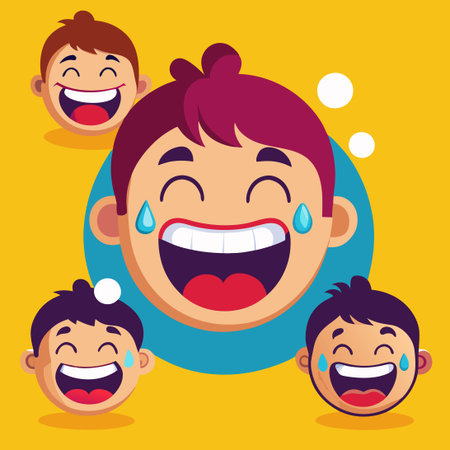 Collection of Funny Cartoon Faces Expressing Happiness and Joyのイラスト素材