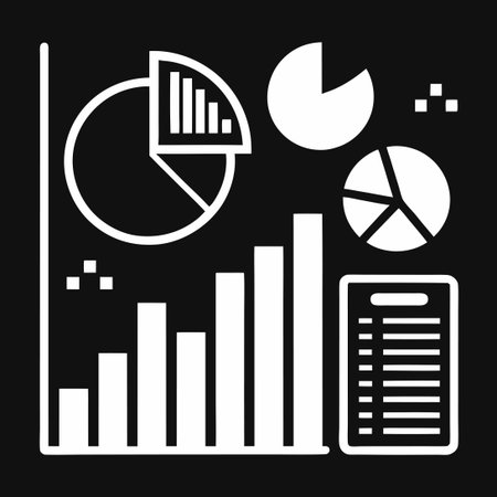 Comprehensive Black and White Graph Chart Icon Set for Data Visualizationのイラスト素材