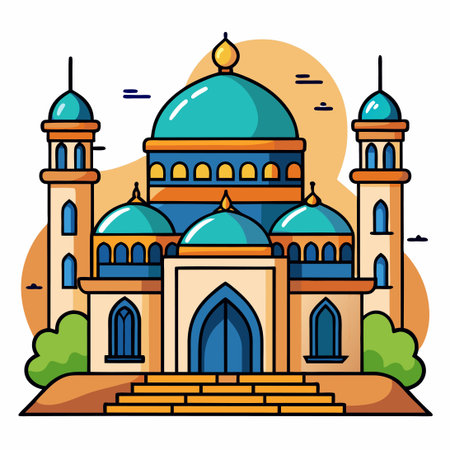 Hand-Drawn Collection of Mosques Depicting Islamic Architectureのイラスト素材