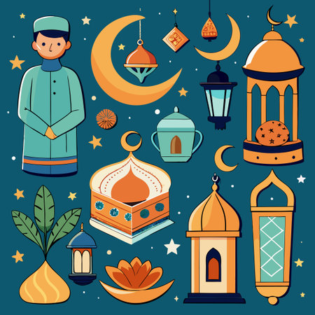 Exquisite Hand-Drawn Ramadan Kareem Collection for Celebrations and Blessingsのイラスト素材