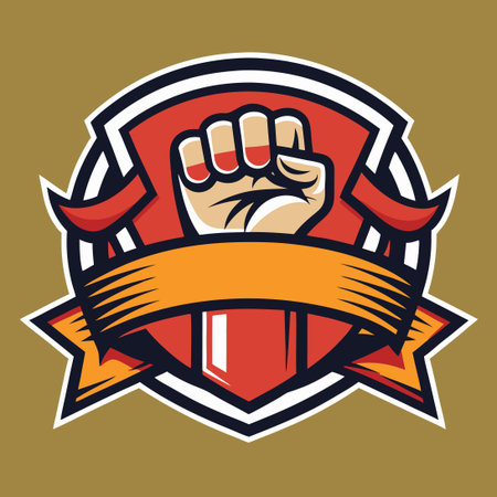 Vintage Logo with Clenched Hands and Elegant Ribbon Decorationのイラスト素材