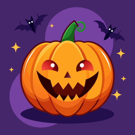 Smiling Halloween Pumpkin with Festive Halo in Orange Huesのイラスト素材