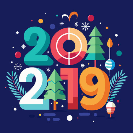 Festive Celebration: Vibrant Fireworks Lighting Up the Night Sky for the New Year 2019のイラスト素材