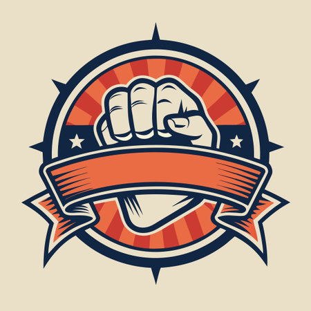 Vintage Logo Vector Graphic Depicting Hands Clenched Around Ribbonのイラスト素材