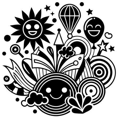 Abstract Vector Illustration of Joy and Contentment with Vibrant Colorsのイラスト素材