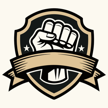 Vintage Logo Vector Illustration of Hands Clenched with Ribbonのイラスト素材
