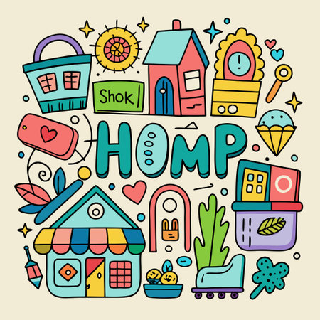 Hand-Drawn Cartoon Doodle Factory Set in Vibrant Colorsのイラスト素材