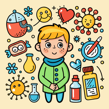 Cartoony Doodle Illustrations for Flu Awareness Campaignのイラスト素材