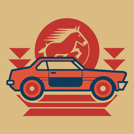 Vintage Car with Powerful Horsepower in Detailed Vector Illustrationのイラスト素材