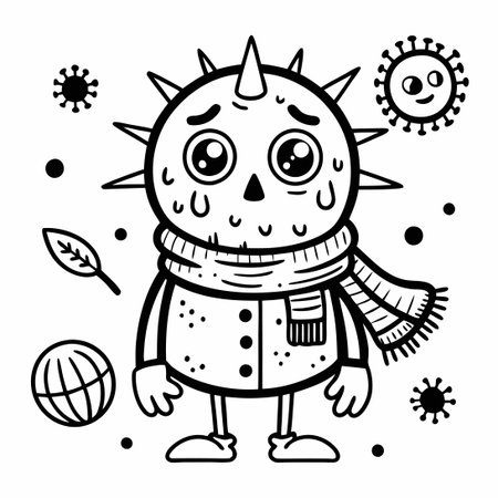 Intricate Flu Virus in Detailed Black and White Doodle Illustrationのイラスト素材