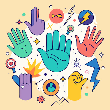 Vibrant Collection of Hand Gestures Vector Elementsのイラスト素材